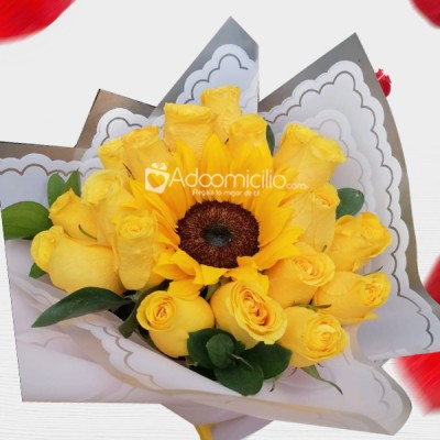 Bouquet De Rosas Amarillas Y Girasol Para Amor Y Amistad A Domicilio En Cali 