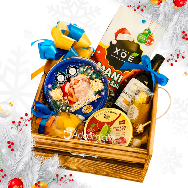 Ancheta Navideña Con Vino Y Galletas A Domicilio En Bogotá Pedido Con Un Día De Anticipación 