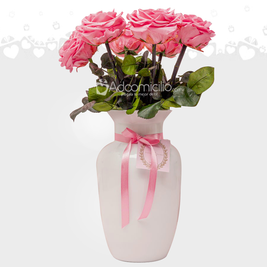 Jarrón Con Rosas Preservadas Para El Día De La Mujer A Domicilio En Medellín 